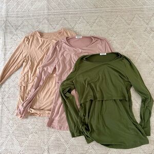 3 pack nursing and pumping Women's Long Sleeve Tops - Pink, Beige, and Green